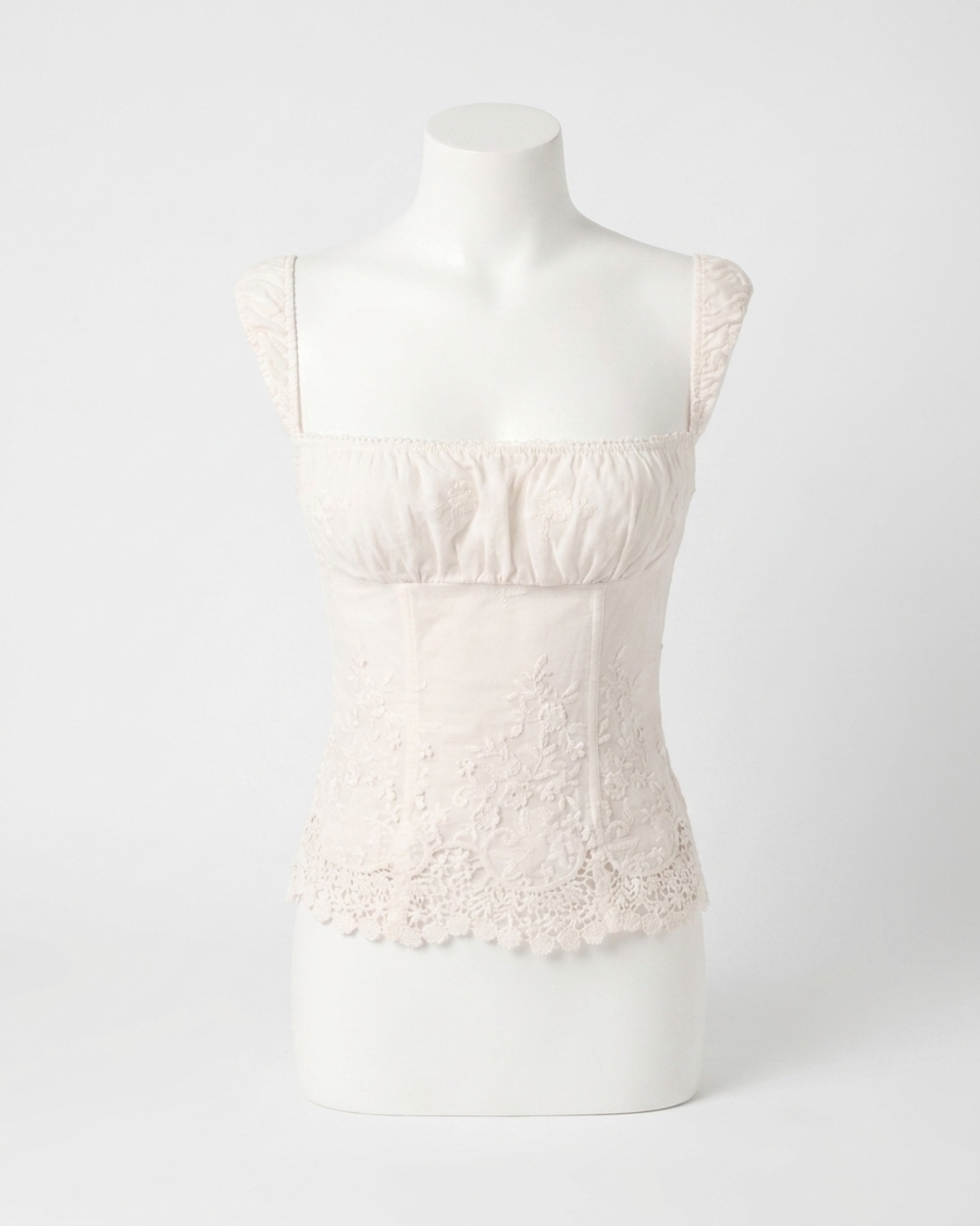 NEW WE WORE WHAT wide strap ruched cup corset top in ivory